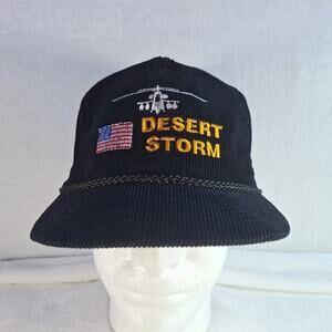 Vintage Desert Storm Spell Out Roped Corduroy Zipper Strap Hat Dead Stock Black
